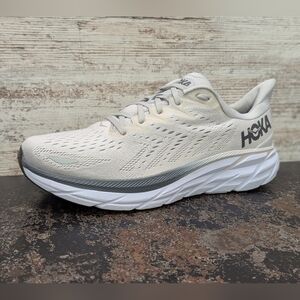 Mens Hoka One One Clifton 8 Running Shoes Sz 12.5 D Used Gray White